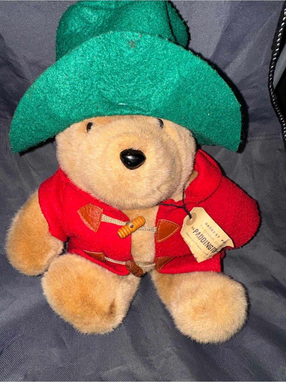 Vintage Paddington Bear Plush in Red Coat and Green Hat